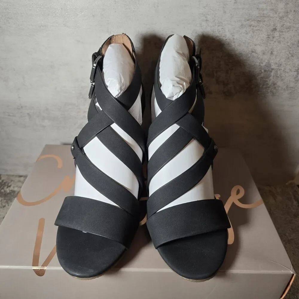 Crown Vintage Cirque Brown Strappy Wedge Sandals Heels Vegan NEW Size 10